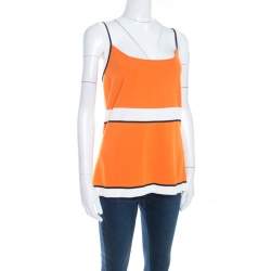 Pre Owned Escada Orange Striped Rib Knit Sleeveless Top XL