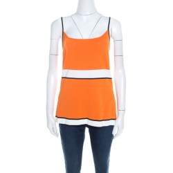 Pre Owned Escada Orange Striped Rib Knit Sleeveless Top XL