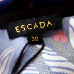 Escada Ink Blue Floral Print Silk Blend Naternia Tunic Top M