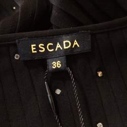 Pre Owned Escada Black Pintucked Pleat Silk Crystal Embellished Long Sleeve Blouse M