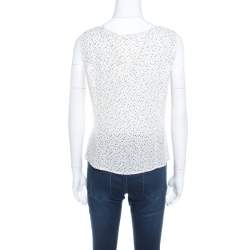 Escada Off White and Black Polka Dotted Silk Sleeveless Top M