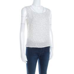 Escada Off White and Black Polka Dotted Silk Sleeveless Top M