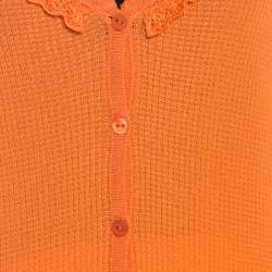 Escada Orange Rib Knit Crochet Trim Button Front Cardigan L
