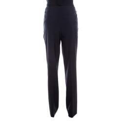 Pre Owned Escada Navy Blue Wool Straight Leg Tzipora Formal Trousers M