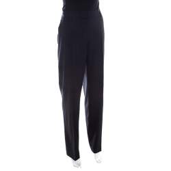 Pre Owned Escada Navy Blue Wool Straight Leg Tzipora Formal Trousers M