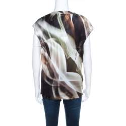 Escada Abstract Fantasy Printed Silk Satin Cowl Neck Sleeveless Top M