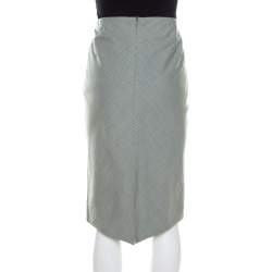 Escada Green and White Mini Houndstooth Pattern Wool Rowena Pencil Skirt L