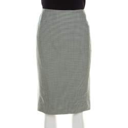 Escada Green and White Mini Houndstooth Pattern Wool Rowena Pencil Skirt L