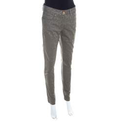 Pre Owned Escada Grey Floral Jacquard Stretch Denim Skinny Jeans M