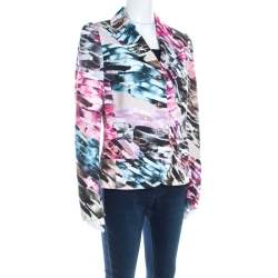 Pre Owned Escada Abstract Fantasy Printed Cotton Jacquard Burka Blazer M