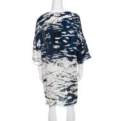 Escada Blue Fantasy Print Silk Asymmetric Hem Oversized Nurdan Tunic M