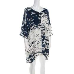 Escada Blue Fantasy Print Silk Asymmetric Hem Oversized Nurdan Tunic M