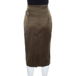 Pre Owned Escada Olive Green Silk Blend Pencil Skirt M