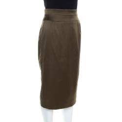 Pre Owned Escada Olive Green Silk Blend Pencil Skirt M