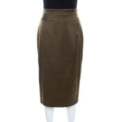 Pre Owned Escada Olive Green Silk Blend Pencil Skirt M