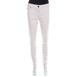 Escada Pale Beige Denim Contrast Topstitch Detail Tapered Jeans S
