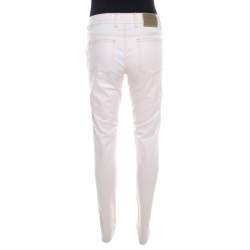 Escada Pale Beige Denim Contrast Topstitch Detail Tapered Jeans S