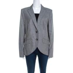 Escada Grey Houndstooth Wool Asymmetric Bibi Jacket L