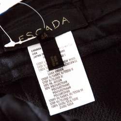 Pre Owned Escada Black Wool Crepe Faux Leather and Velvet Trim Wide Leg Pants XL