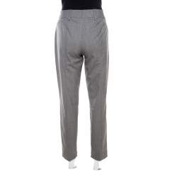 Pre Owned Escada Grey Stretch Wool Slit Detail Tapered Trousers M