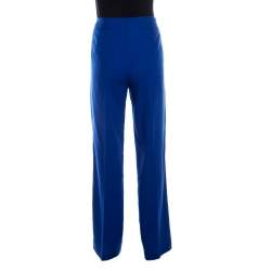 Escada Cobalt Blue Textured Wool and Silk High Waist Tanja Trousers M 