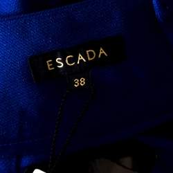 Escada Cobalt Blue Textured Wool and Silk High Waist Tanja Trousers M 