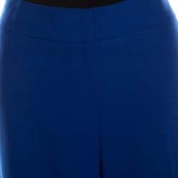 Escada Cobalt Blue Textured Wool and Silk High Waist Tanja Trousers M 