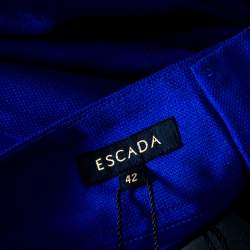 Escada Cobalt Blue Textured Wool and Silk High Waist Tanja Trousers L