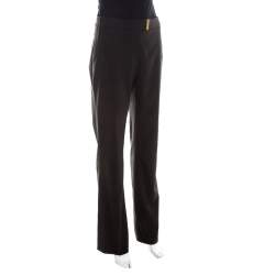 Escada Forest Green Wool Crepe Pintuck Detail High Waist Tesli Trousers M  