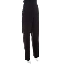 Escada Black Wool Crepe High Waist Tovah Trousers M