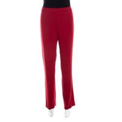 Escada Ruby Red Wool Crepe High Waist Tovah Trousers M