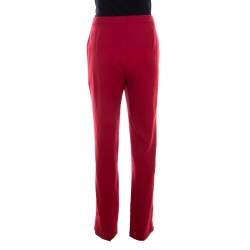 Escada Ruby Red Wool Crepe High Waist Tovah Trousers M