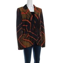 Escada Multicolor Fantasy Print Cotton Blend Single Button Buella Blazer L