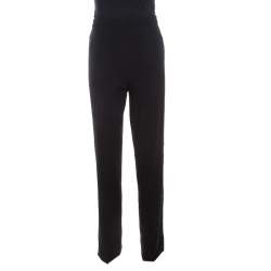 Escada Black Wool Crepe High Waist Tovah Trousers M
