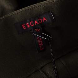 Pre Owned Escada Military Green Wool Crepe Satin Waist Tie Detail Wide Leg Pants L