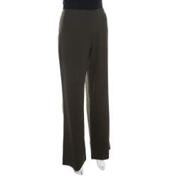 Pre Owned Escada Military Green Wool Crepe High Waist Wide Leg Pants M
