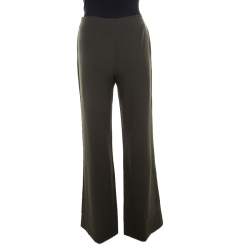 Pre Owned Escada Military Green Wool Crepe High Waist Wide Leg Pants M