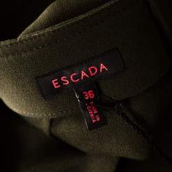 Pre Owned Escada Military Green Wool Crepe High Waist Wide Leg Pants M