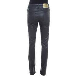 Pre Owned Escada Grey Coated Stretch Denim Straight Leg Jeans M