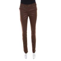 Pre Owned Escada Brown Coated Stretch Denim Straight Leg Jeans S