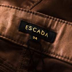 Pre Owned Escada Brown Coated Stretch Denim Straight Leg Jeans S