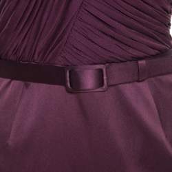 مملوكة مسبقًا Escada Aubergine Draped Bodice Detail Asymmetric Sleeve Corsagenkleid Sheath Dress M