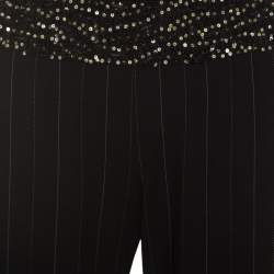 Escada Black Pinstriped Wool Embellished High Waist Detail Trousers S