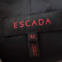 Escada Grey Herringbone Linen Wool Pleat Detail Button Front Blazer L