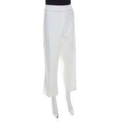 Escada White Stretch Cotton Embellished Waist Detail Cropped Tonikka Pants XL