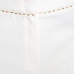 Escada White Stretch Cotton Embellished Waist Detail Cropped Tonikka Pants XL
