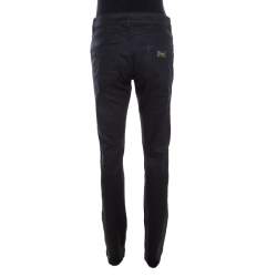 Pre Owned Escada Black Glitter Denim High Rise Straight Leg Jeans XL