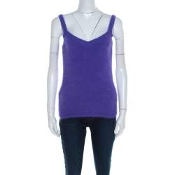 Escada Purple Angora Rib Knit Silk Lined Fuzzy Tank Top M