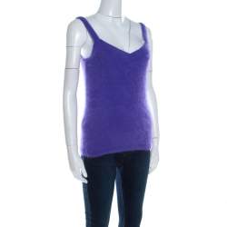 Escada Purple Angora Rib Knit Silk Lined Fuzzy Tank Top M