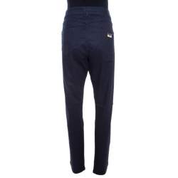 Pre Owned Escada Navy Blue Glitter Denim High Rise Straight Leg Jeans XL